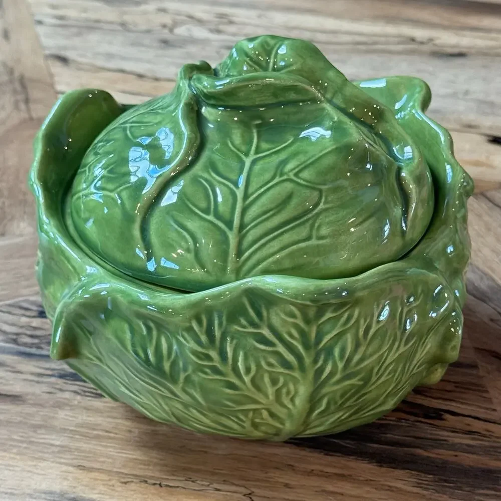 Vintage Holland Mold Green Cabbage Lettuce Tureen Lidded Serving Bowl 1970s